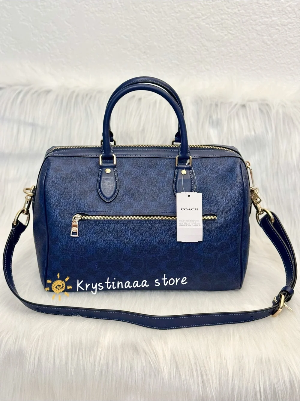 Coach Rowan Large Satchel Bag In Signature Canvas CEY74 Navy NWT